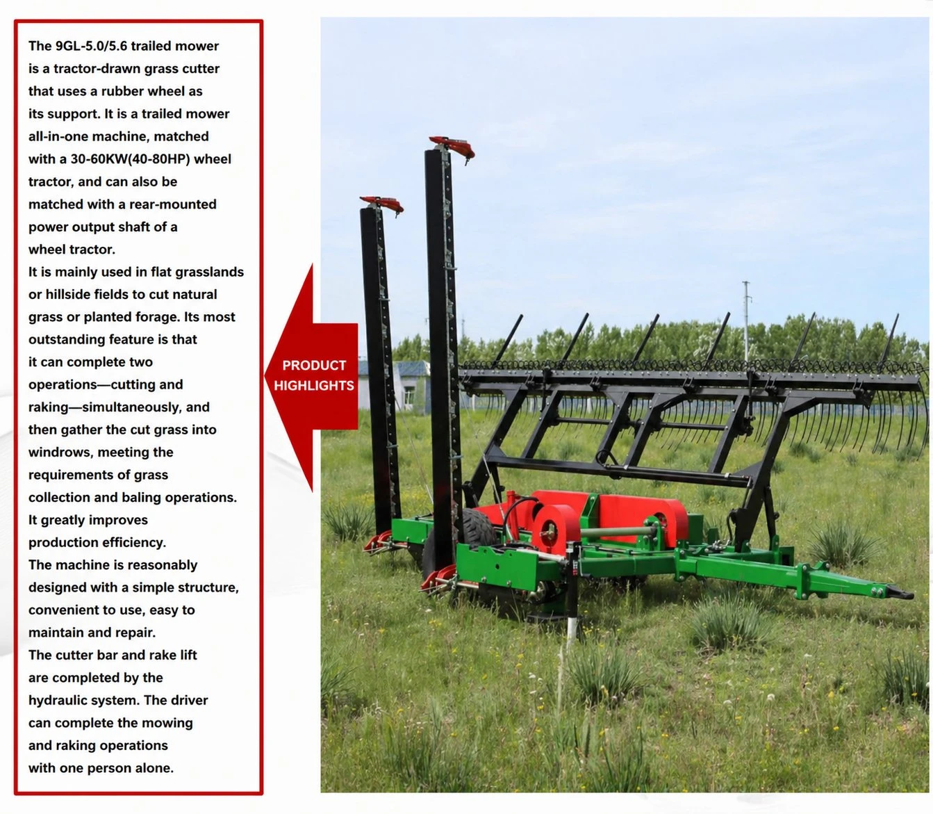 9GL-5.0∕5.6 Trailed Mower Rake high light